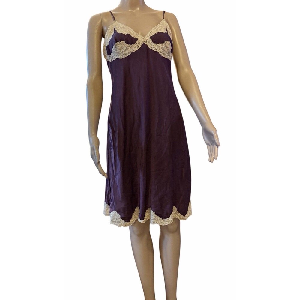 VTG Christian Dior nightgown Lingerie Sleeveless With Lace purple Logo Sexy 40